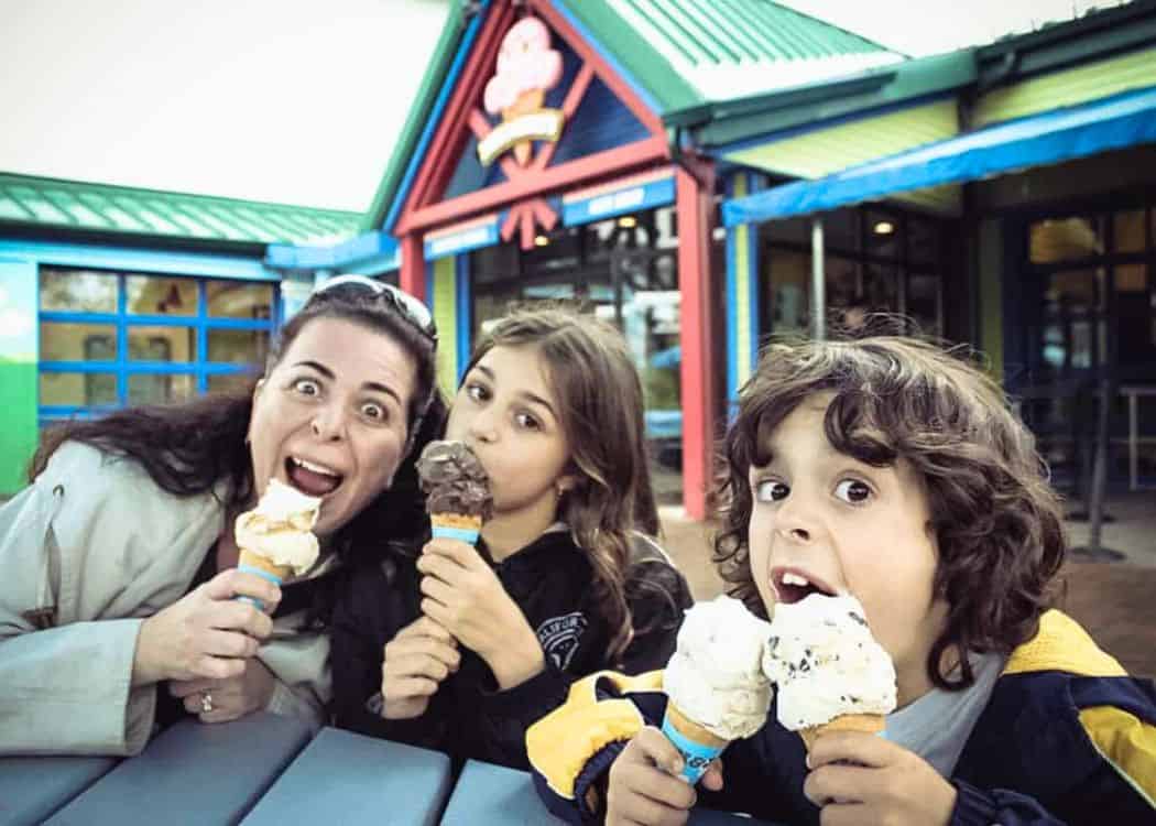 Ben and Jerrys Factory - Me and the Kids making faces while enjoying our ice cream
